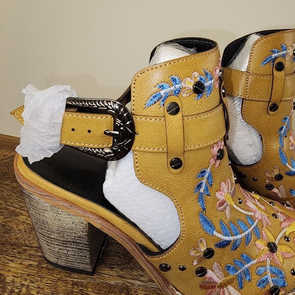 Embroidered Chunky Block Heel Boot with Adjustable Buckle - Picture 12 of 13